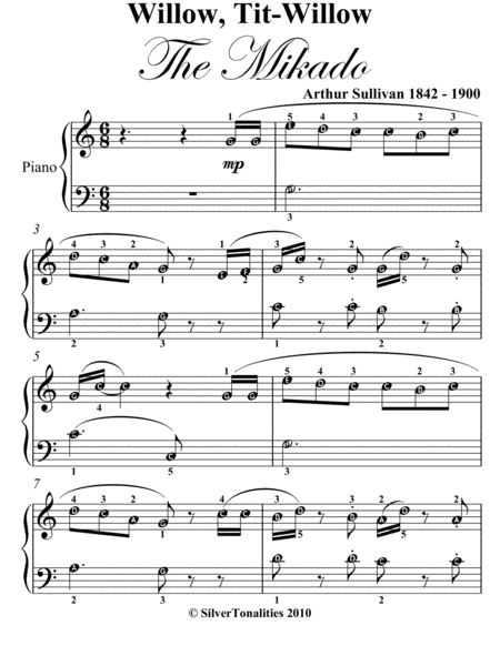 Willow Tit Willow the Mikado Easy Piano Sheet Music