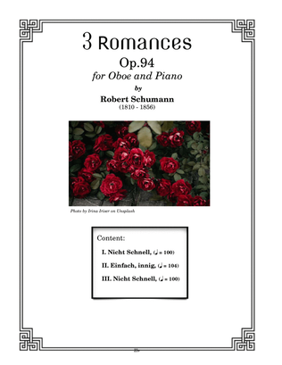 Book cover for 3 Romances, Op. 94 for Oboe and Piano - Robert Schumann