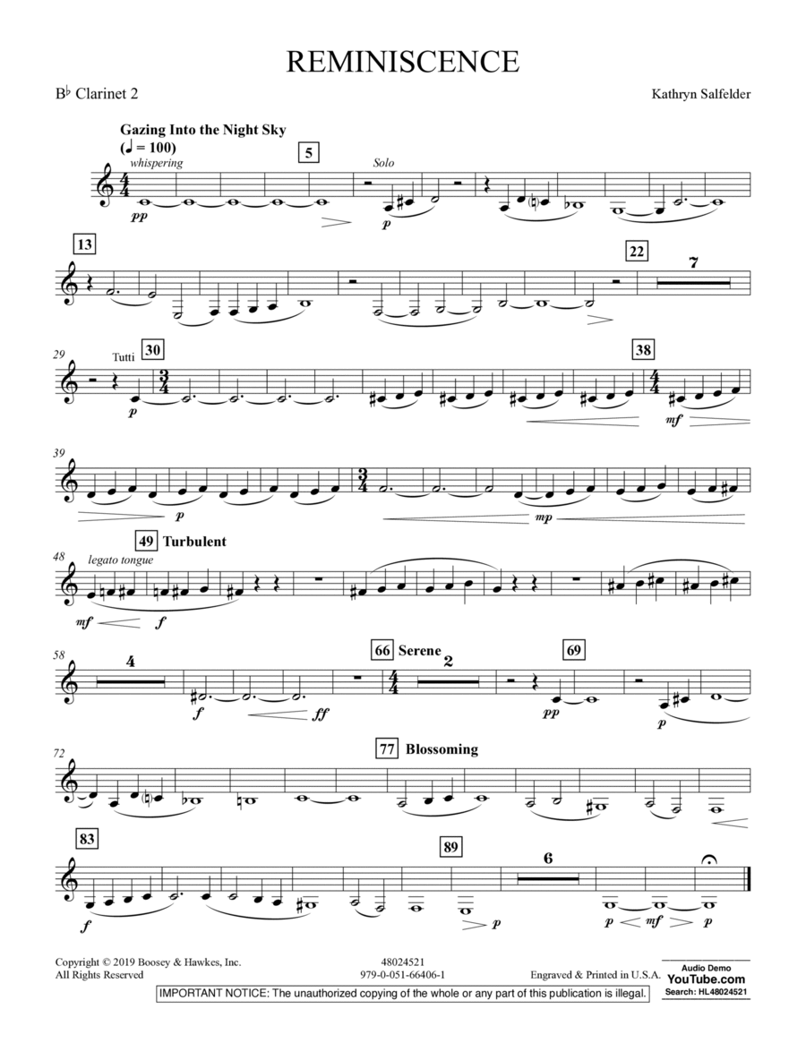 Reminiscence - Bb Clarinet 2 B-Flat Clarinet scores gallery preview page 1