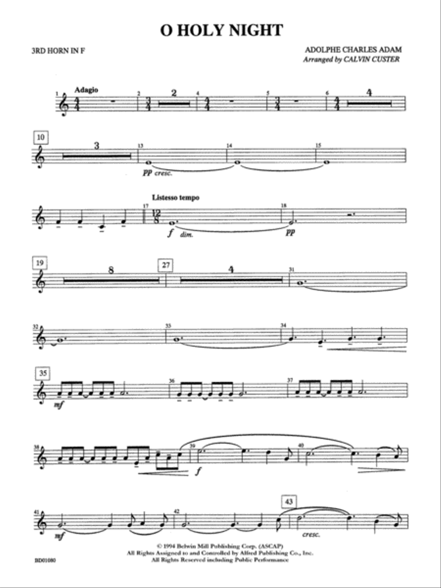 O Holy Night: 3rd F Horn O Holy Night: 3rd F Horn Concert Band scores gallery preview page 1