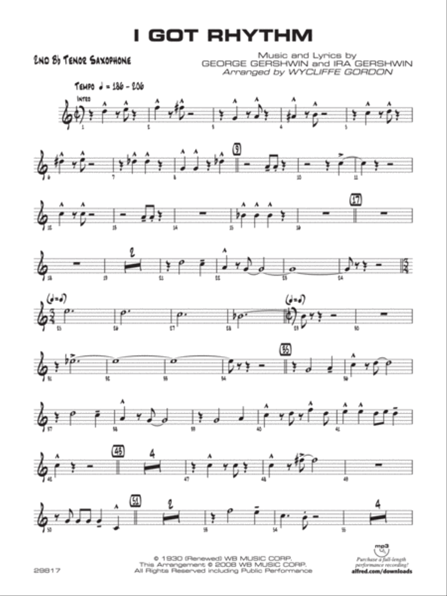 I Got Rhythm: 2nd B-flat Tenor Saxophone Jazz Ensemble scores gallery preview page 1