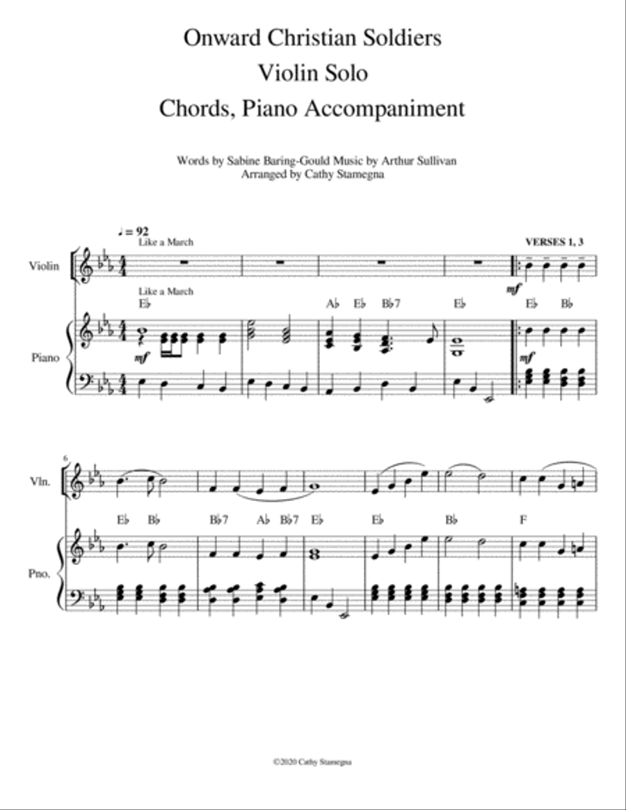 Onward Christian Soldiers (Violin Solo, Chords, Piano Accompaniment) Large Ensemble scores gallery preview page 3