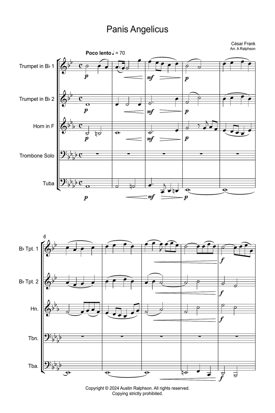 Panis Angelicus - brass quintet, featuring trombone solo Brass Quintet scores gallery preview page 3