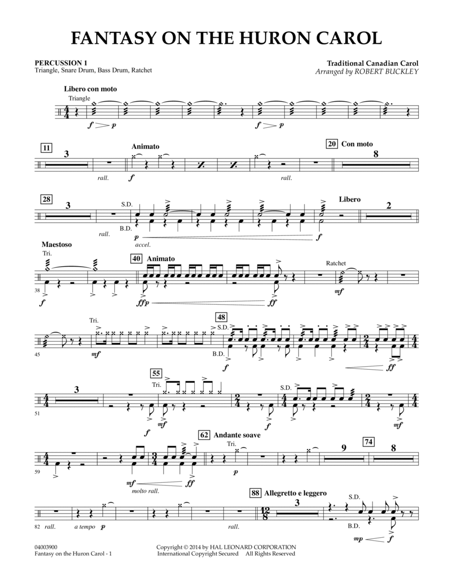 Fantasy on the Huron Carol - Percussion 1 Concert Band scores gallery preview page 1
