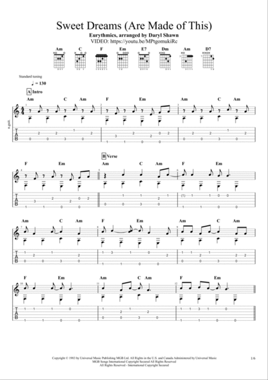 Sweet Dreams (are Made Of This) Guitar Tablature scores gallery preview page 2