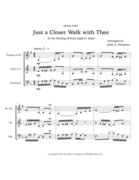 Just a Closer Walk with Thee (Brass Trio): Trumpet, Horn in F and Trombone image number null