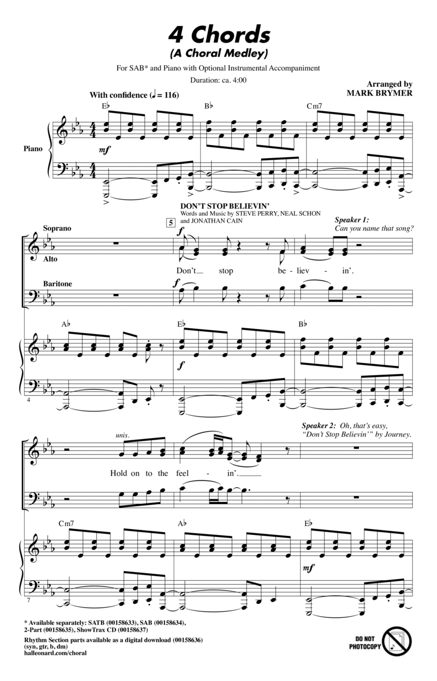 4 Chords (A Choral Medley) 3-Part scores gallery preview page 1