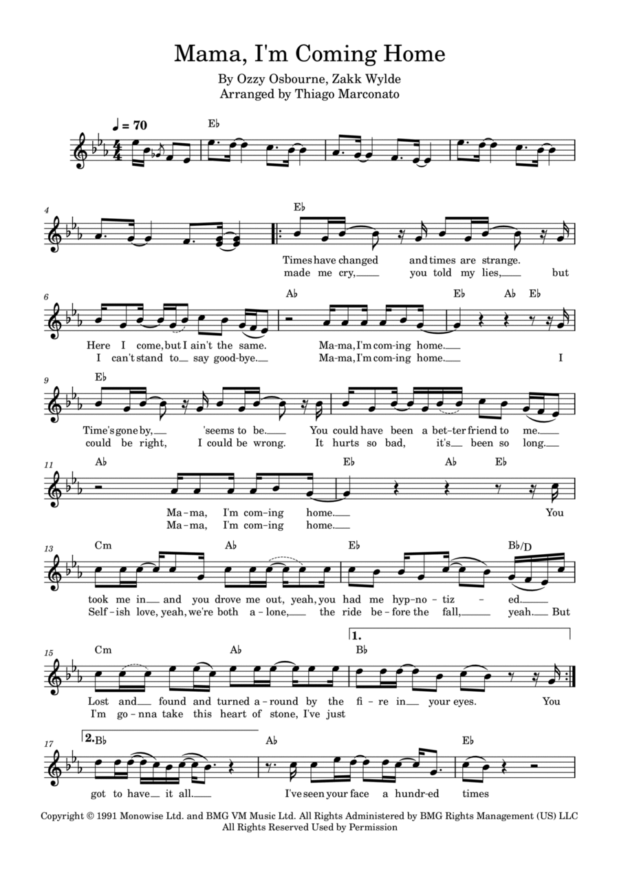 Mama, I'm Coming Home Piano scores gallery preview page 1
