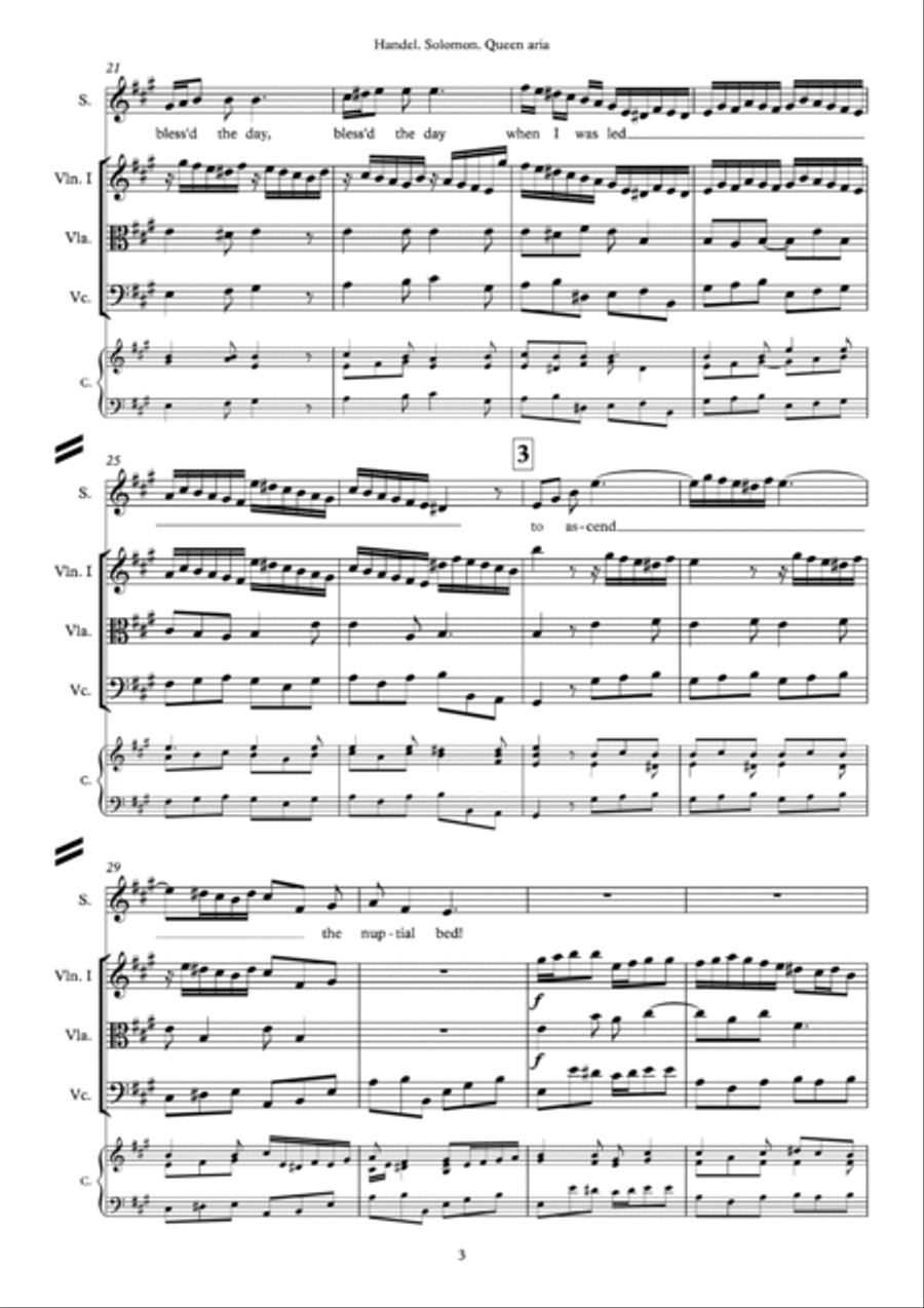G.F.Handel. Queen Aria from ʺSolomonʺ Oratorio. HWV 67 Small Ensemble scores gallery preview page 3