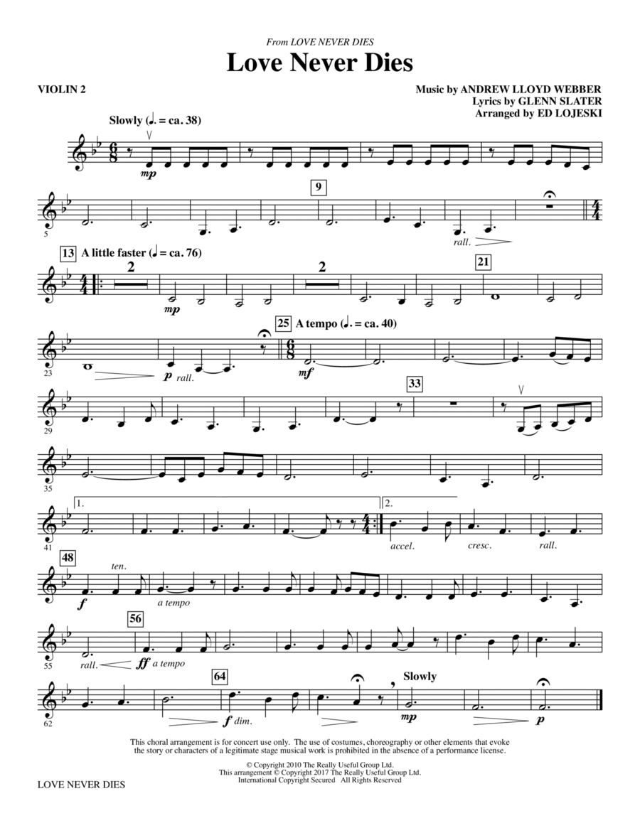 Love Never Dies - Violin 2 Choir scores gallery preview page 1