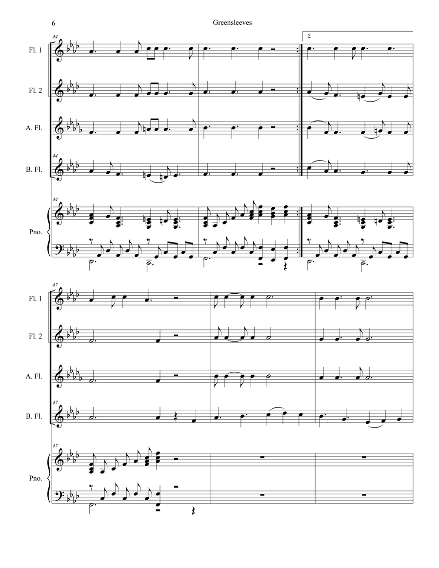 Greensleeves (for Flute Choir and Piano) Greensleeves (for Flute Choir and Piano) Flute Choir scores gallery preview page 6