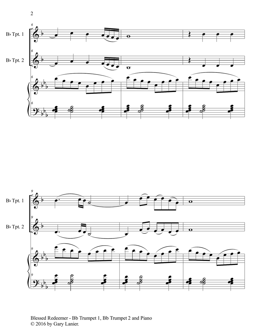 BLESSED REDEEMER (Trio – Bb Trumpet 1, Bb Trumpet 2 & Piano with Score/Parts) Trumpet Trio scores gallery preview page 3