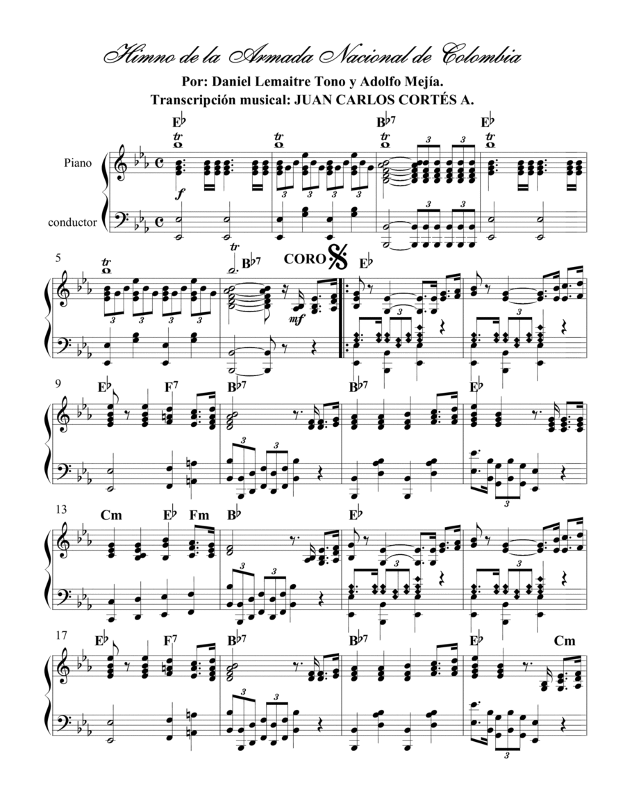 Himno de la Armada Nacional de Colombia Piano Method scores gallery preview page 1