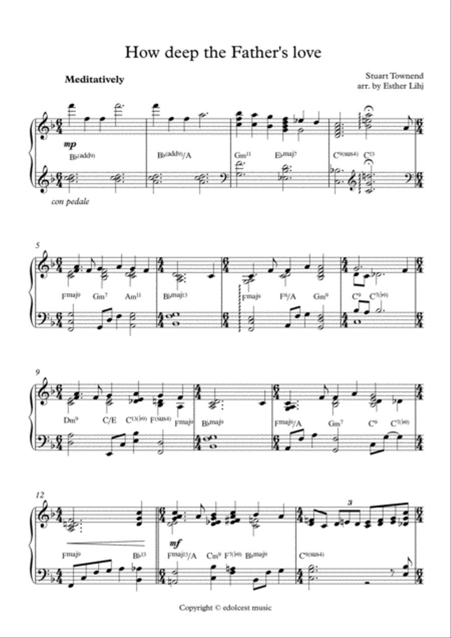 How Deep The Father's Love For Us Piano Solo scores gallery preview page 1