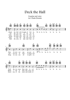 Deck the Halls (G major - guitar TABS - with lyrics)