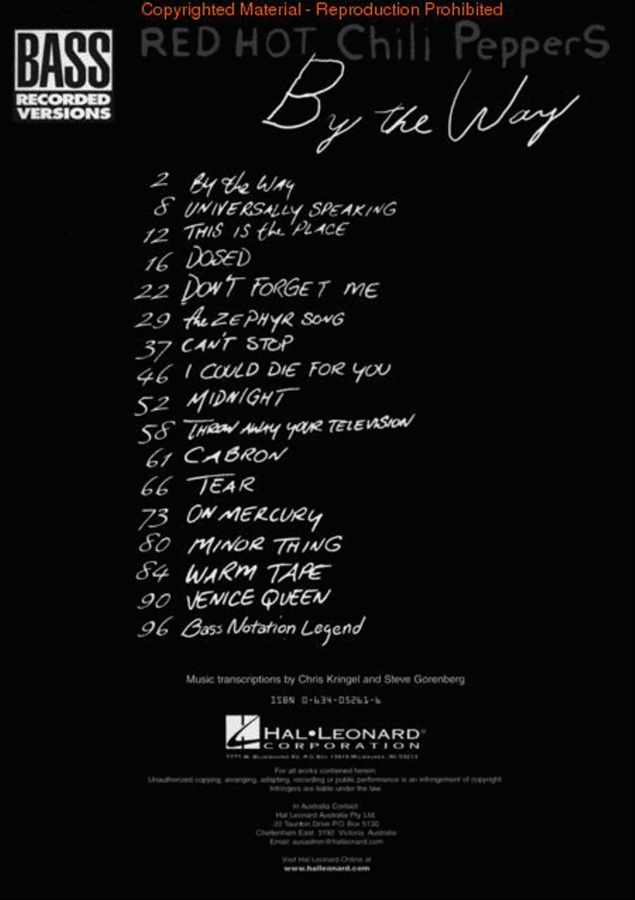 Red Hot Chili Peppers – By the Way Bass Guitar Tablature scores gallery preview page 2