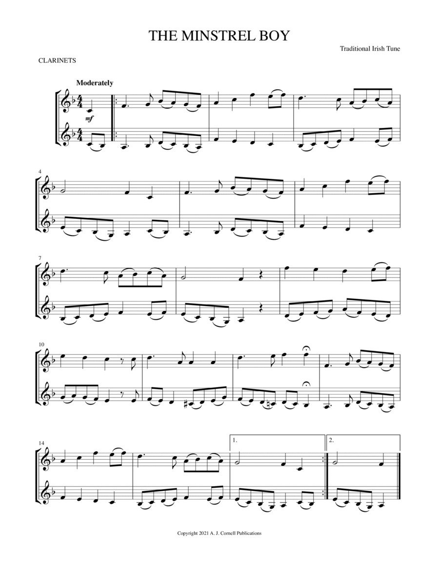 The Minstrel Boy Clarinet Duet scores gallery preview page 1