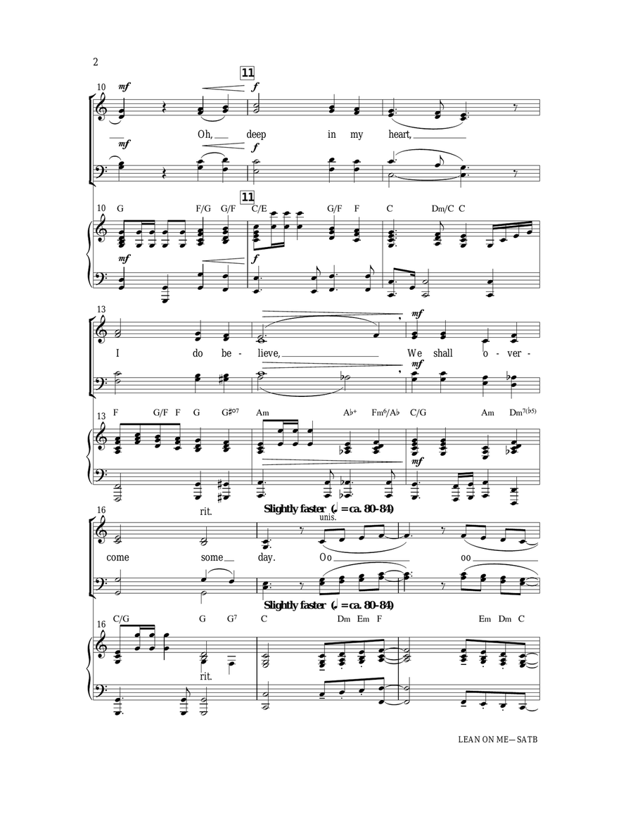 Lean On Me (with We Shall Overcome) 4-Part scores gallery preview page 2