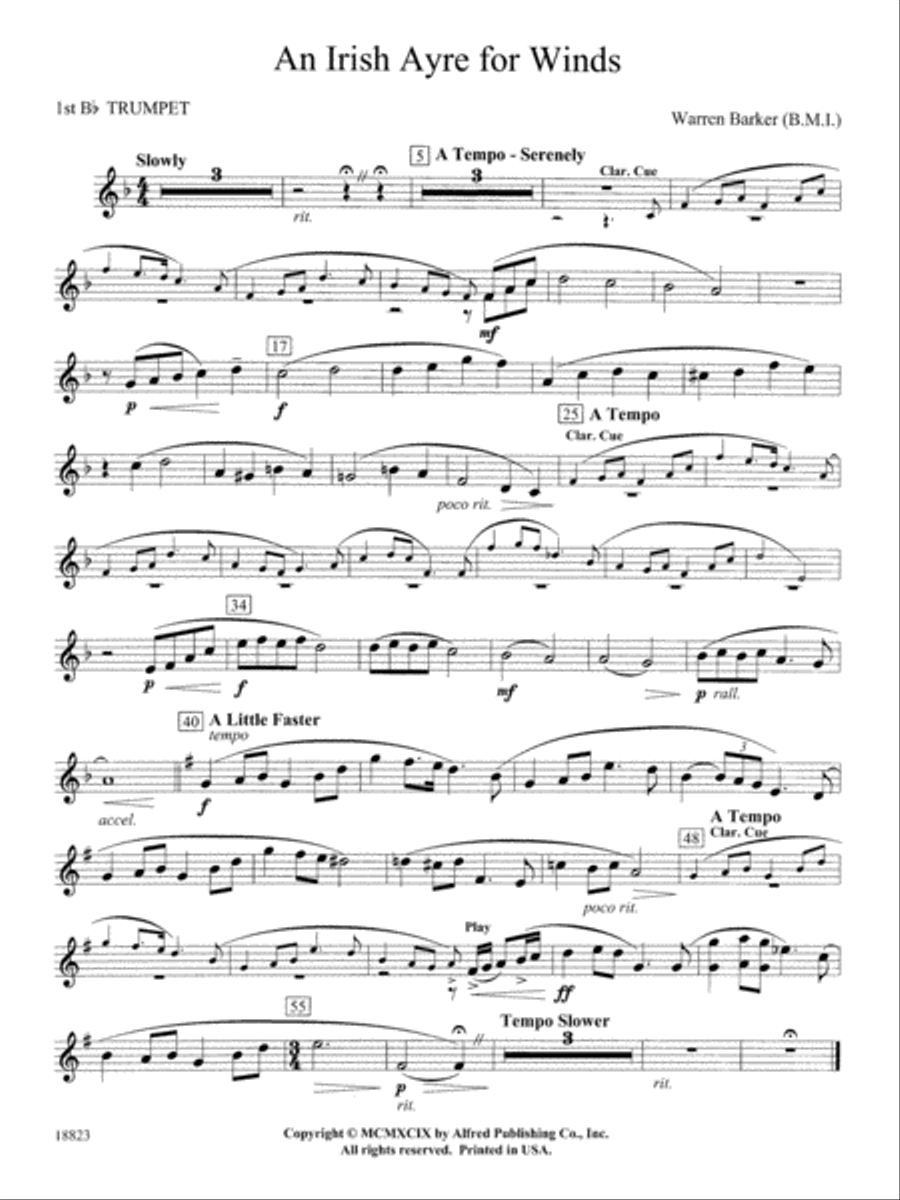 Irish Ayre for Winds: 1st B-flat Trumpet Concert Band scores gallery preview page 1