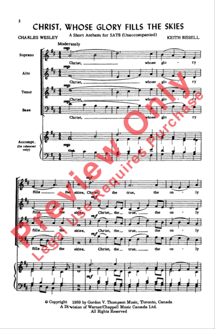 Christ, Whose Glory Fills the Skies 4-Part scores gallery preview page 2