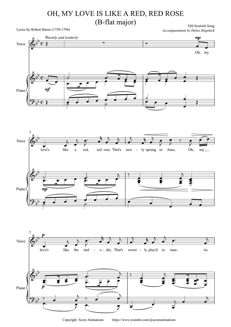 “Oh, My Love Is Like A Red, Red Rose“ in B-flat major Voice scores gallery preview page 1