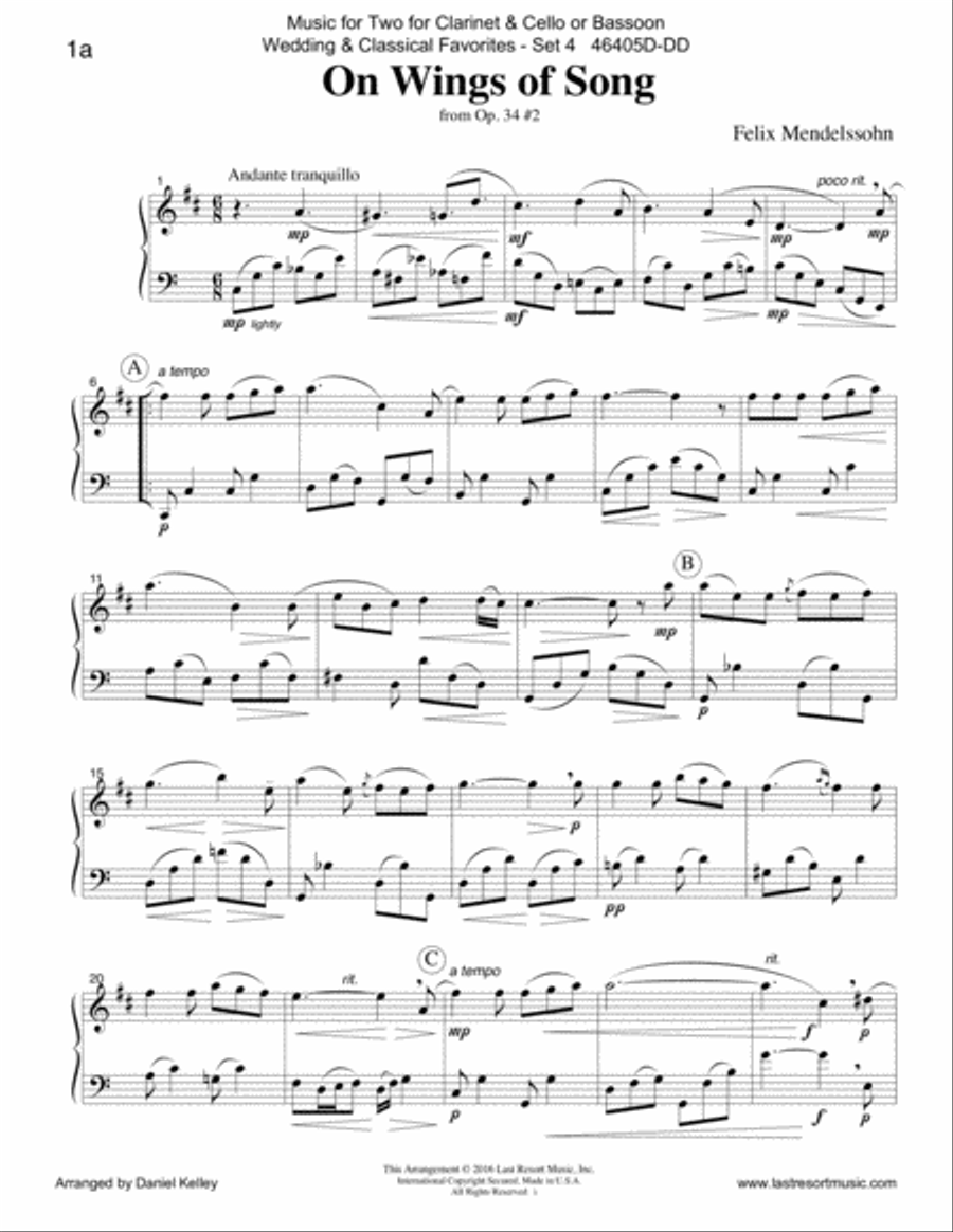 Music for Two Wedding & Classical Favorites for Clarinet & Cello or Bassoon - Set 4 Small Ensemble scores gallery preview page 4