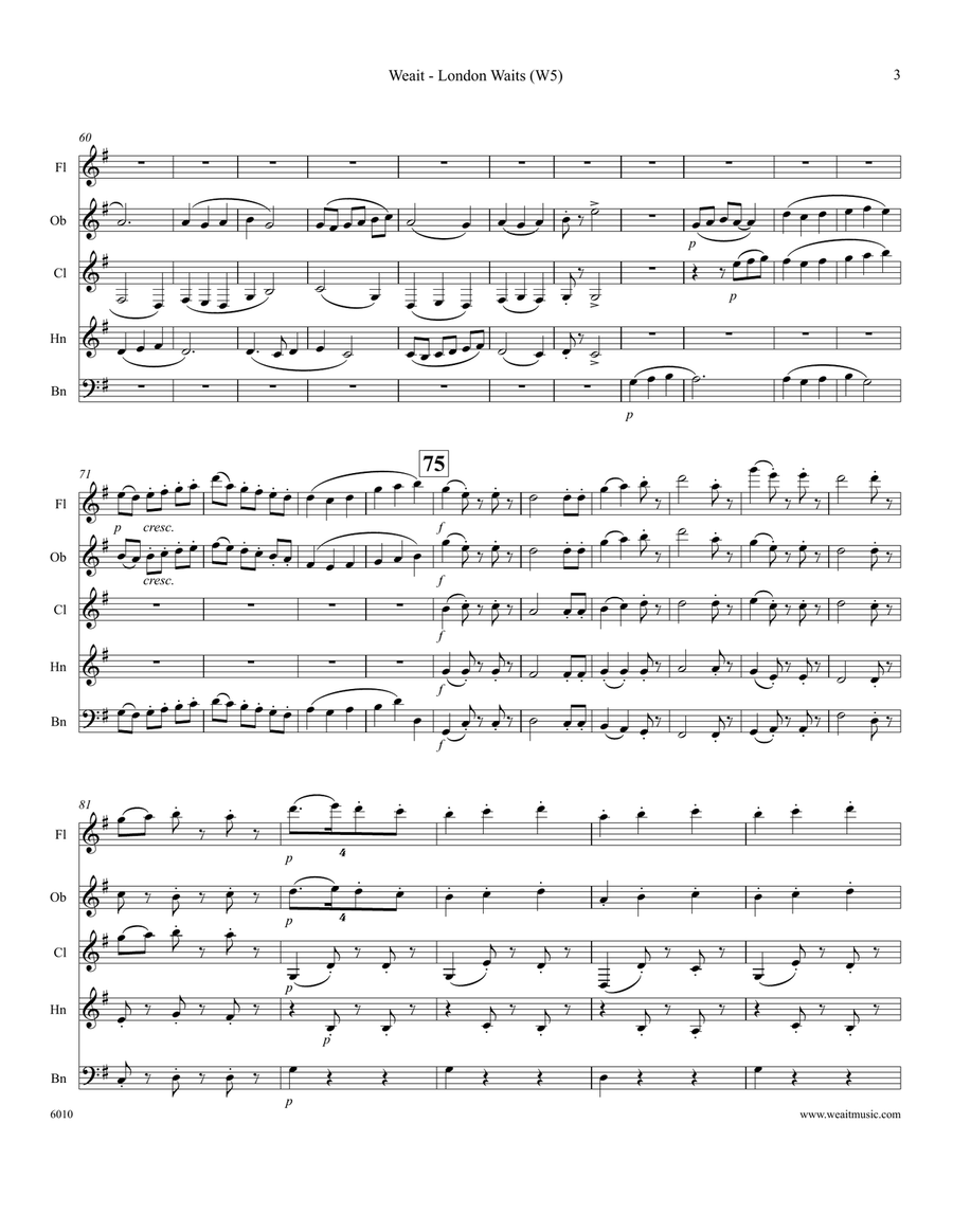 London Waits (Past 3 O'Clock . . . .) for woodwind quintet (1’45) Woodwind Quintet scores gallery preview page 3