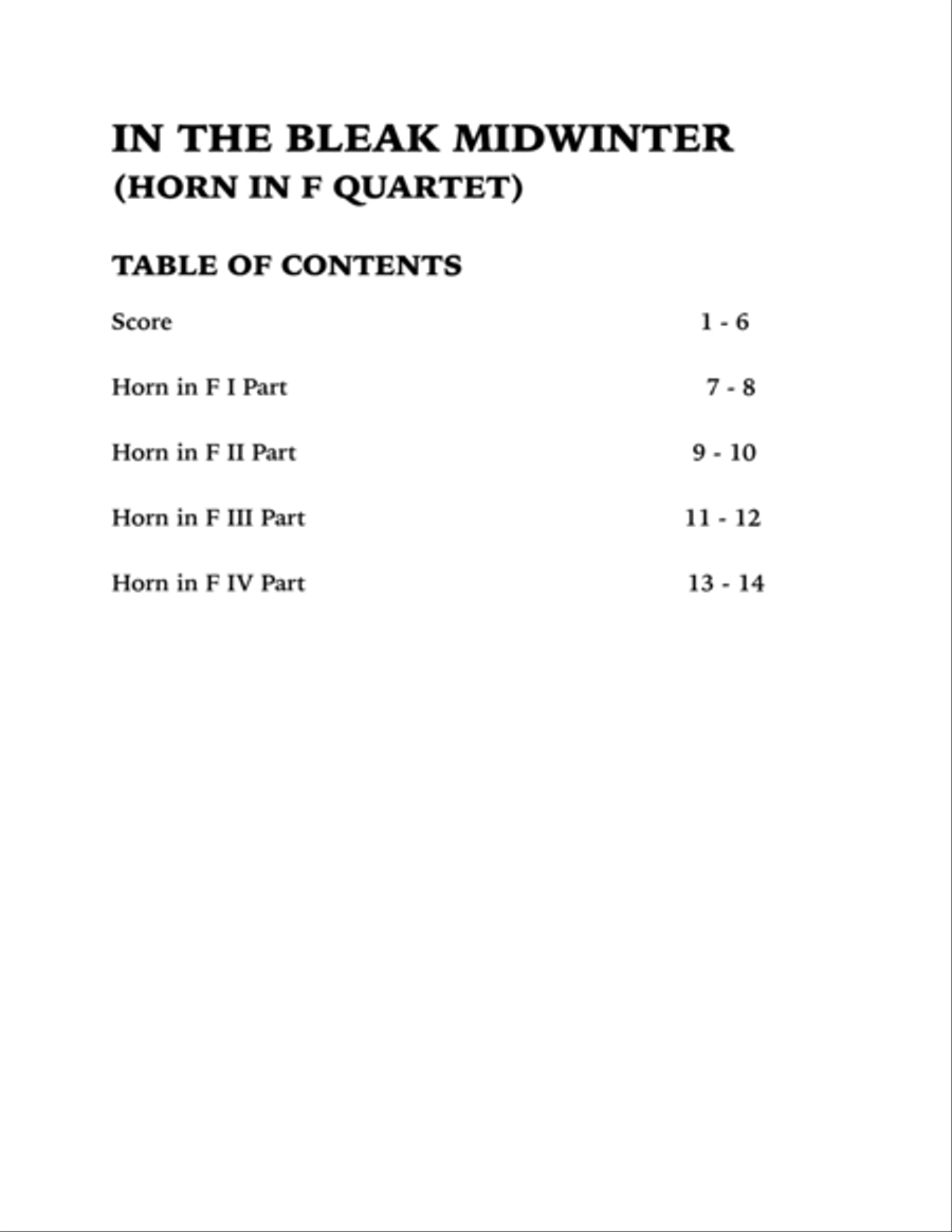 In the Bleak Midwinter (Horn in F Quartet) French Horn Quartet scores gallery preview page 4