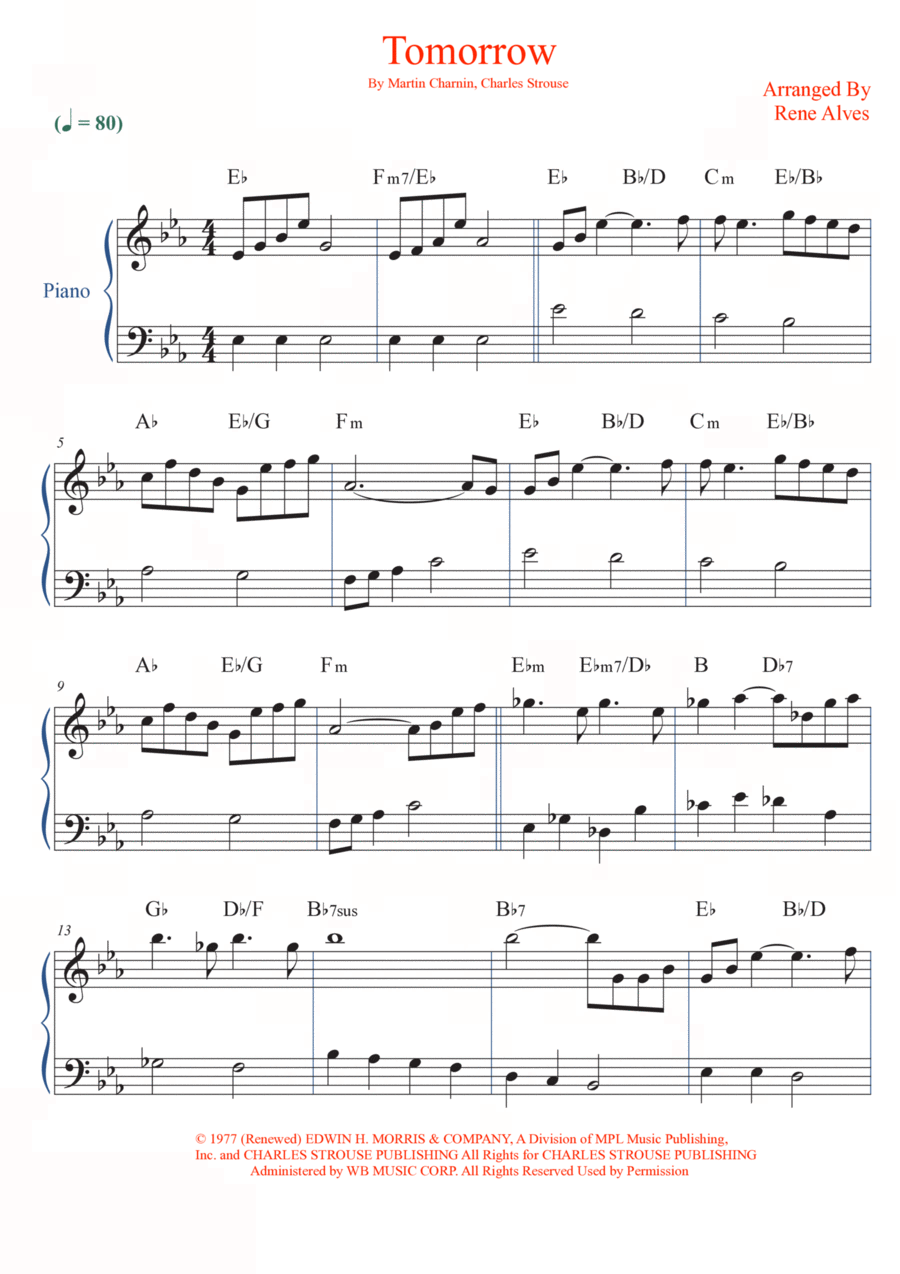 Tomorrow Easy Piano scores gallery preview page 1