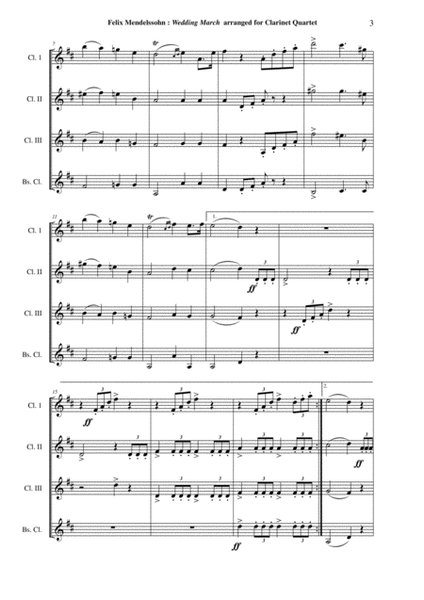 Felix Mendelssohn: Wedding March from "A Midsummer Night's Dream" arranged for 3 Bb clarinets and b