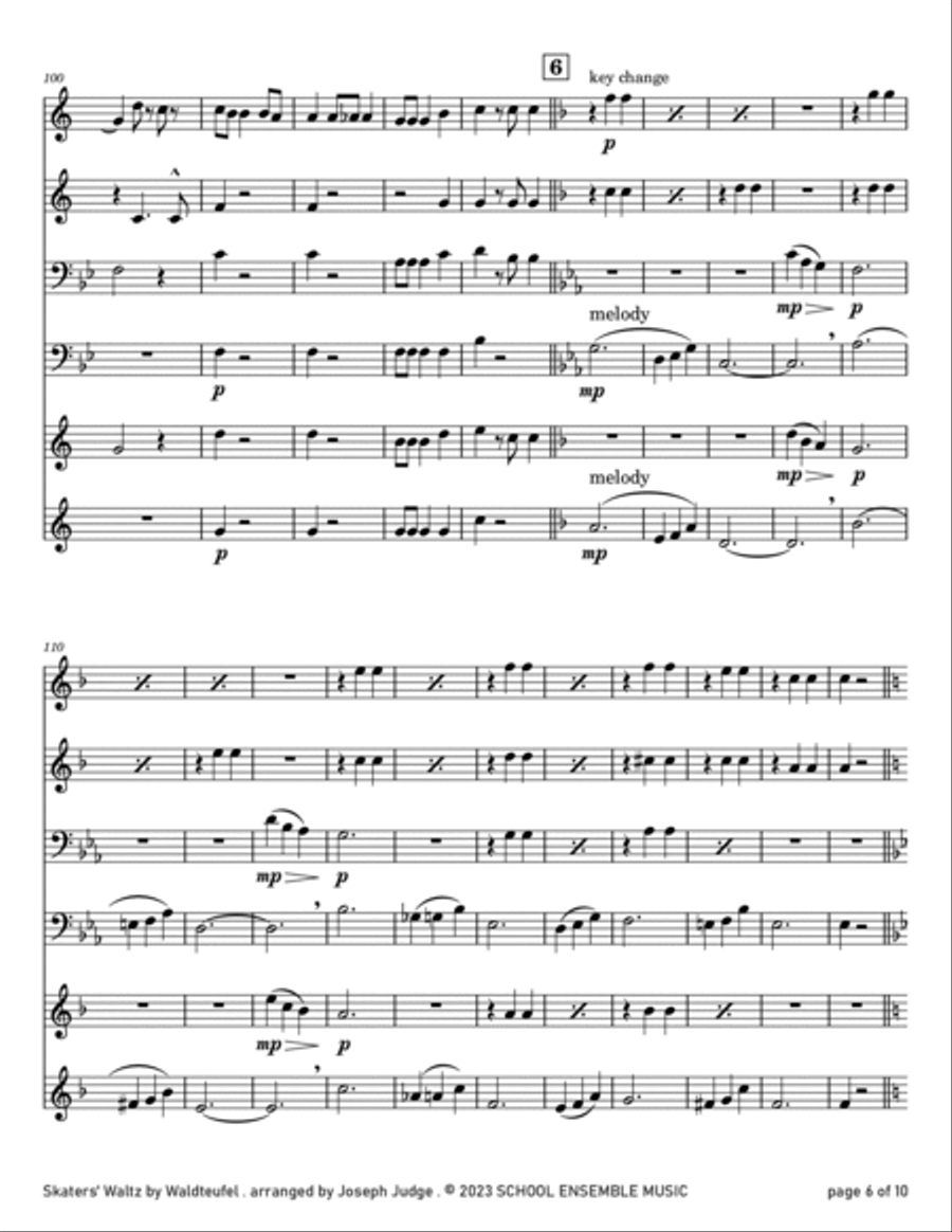 Skaters' Waltz by Waldteufel for Brass Quartet in Schools Brass Quartet scores gallery preview page 6