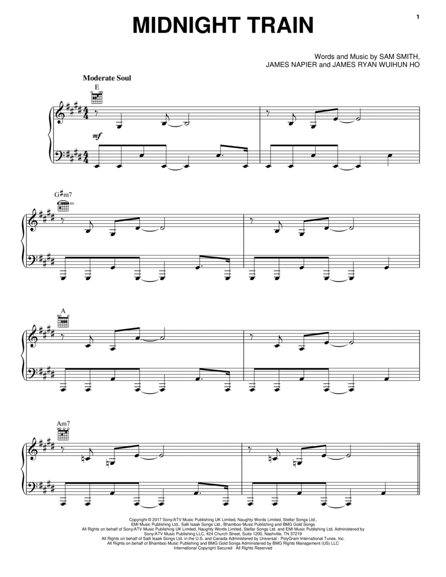 Midnight Train Midnight Train Piano, Vocal, Guitar scores gallery preview page 1