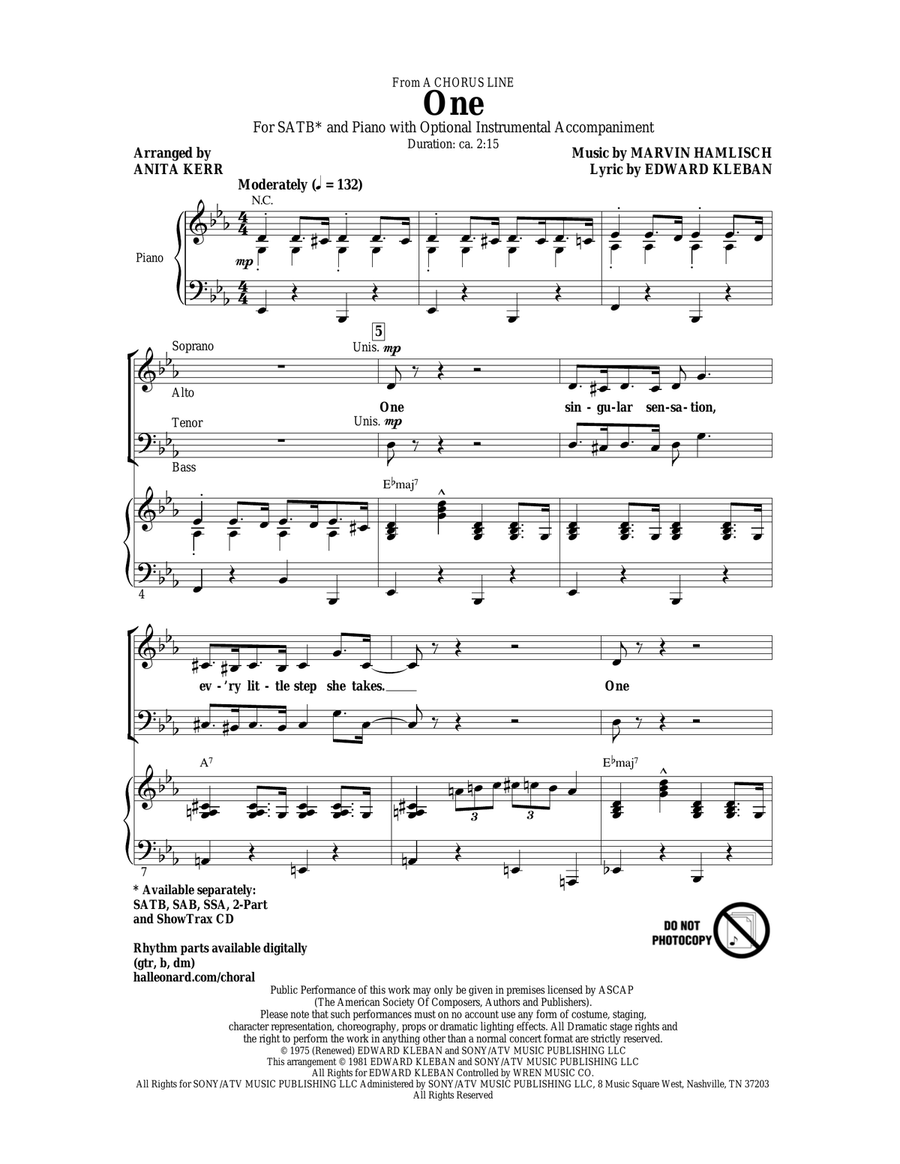 One (from A Chorus Line) 4-Part scores gallery preview page 1