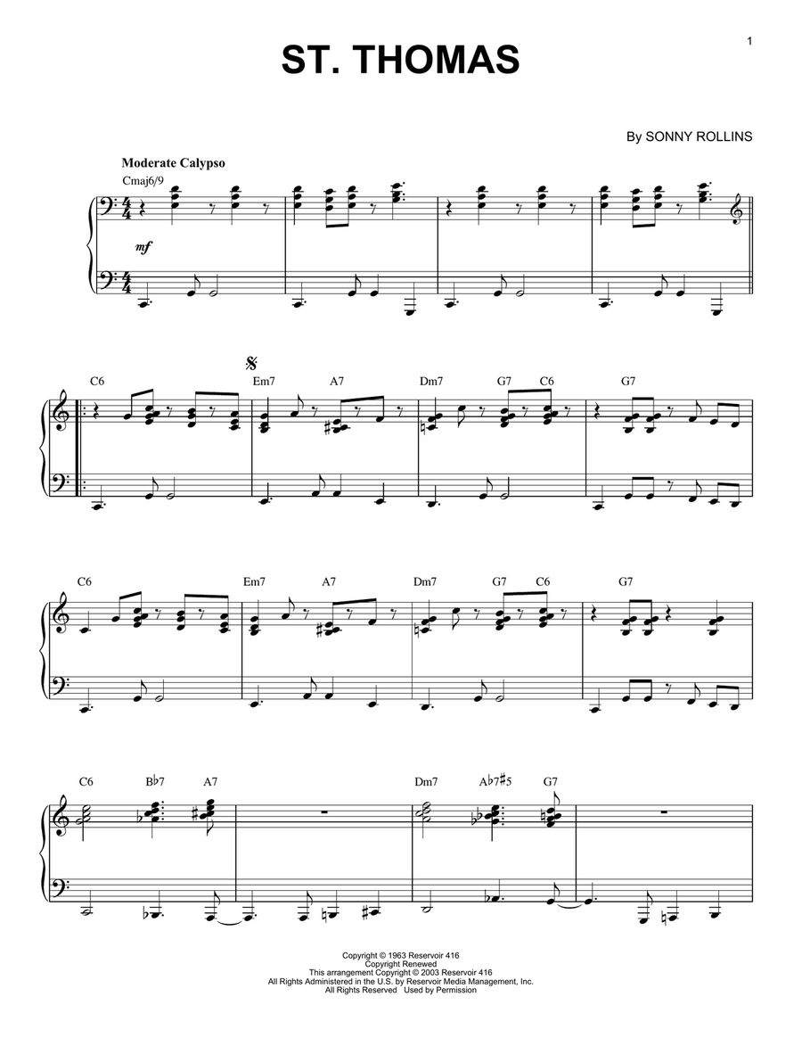 St. Thomas Piano Solo scores gallery preview page 1