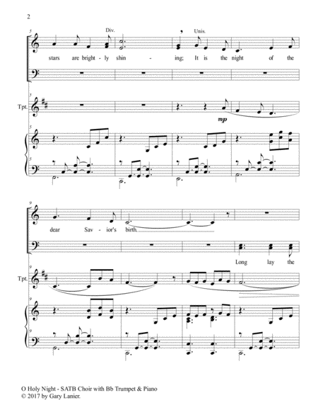 O HOLY NIGHT (SATB Choir with Bb Trumpet & Piano - Score & Parts included) image number null