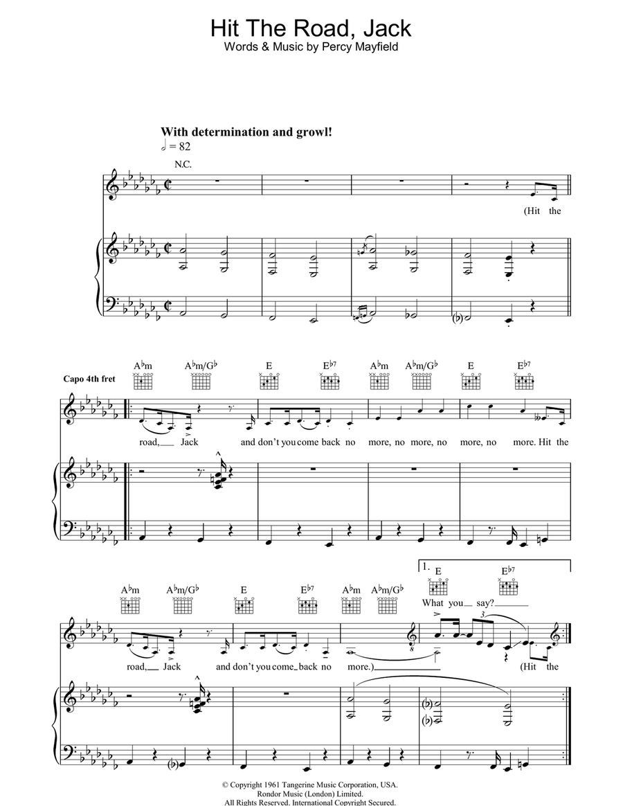 Hit The Road Jack Hit The Road Jack Piano, Vocal, Guitar scores gallery preview page 1