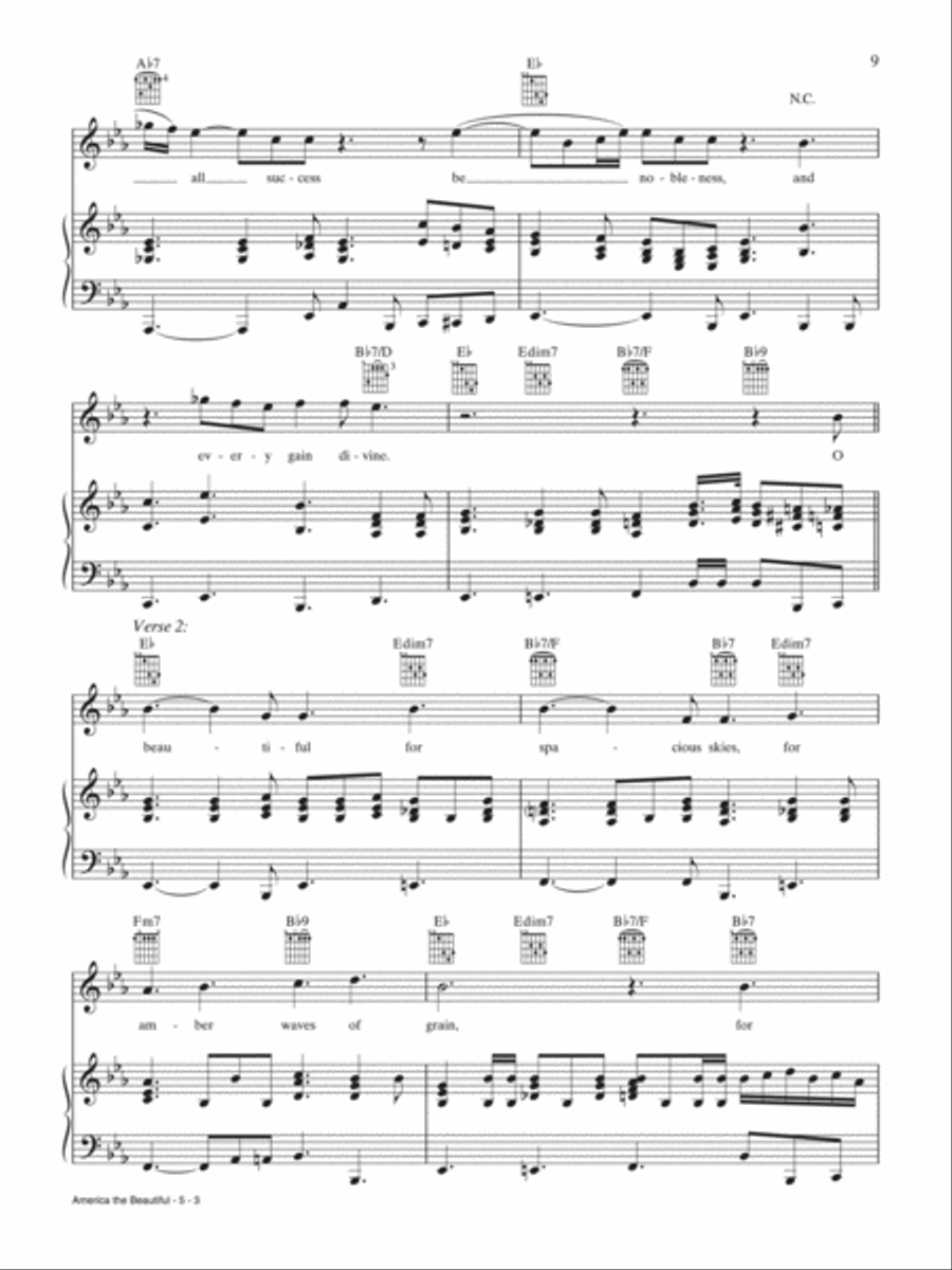 America the Beautful Piano, Vocal, Guitar scores gallery preview page 3