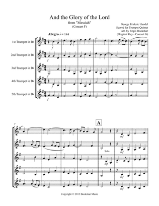 Book cover for And the Glory of the Lord (from "Messiah") (F) (Trumpet Quintet)