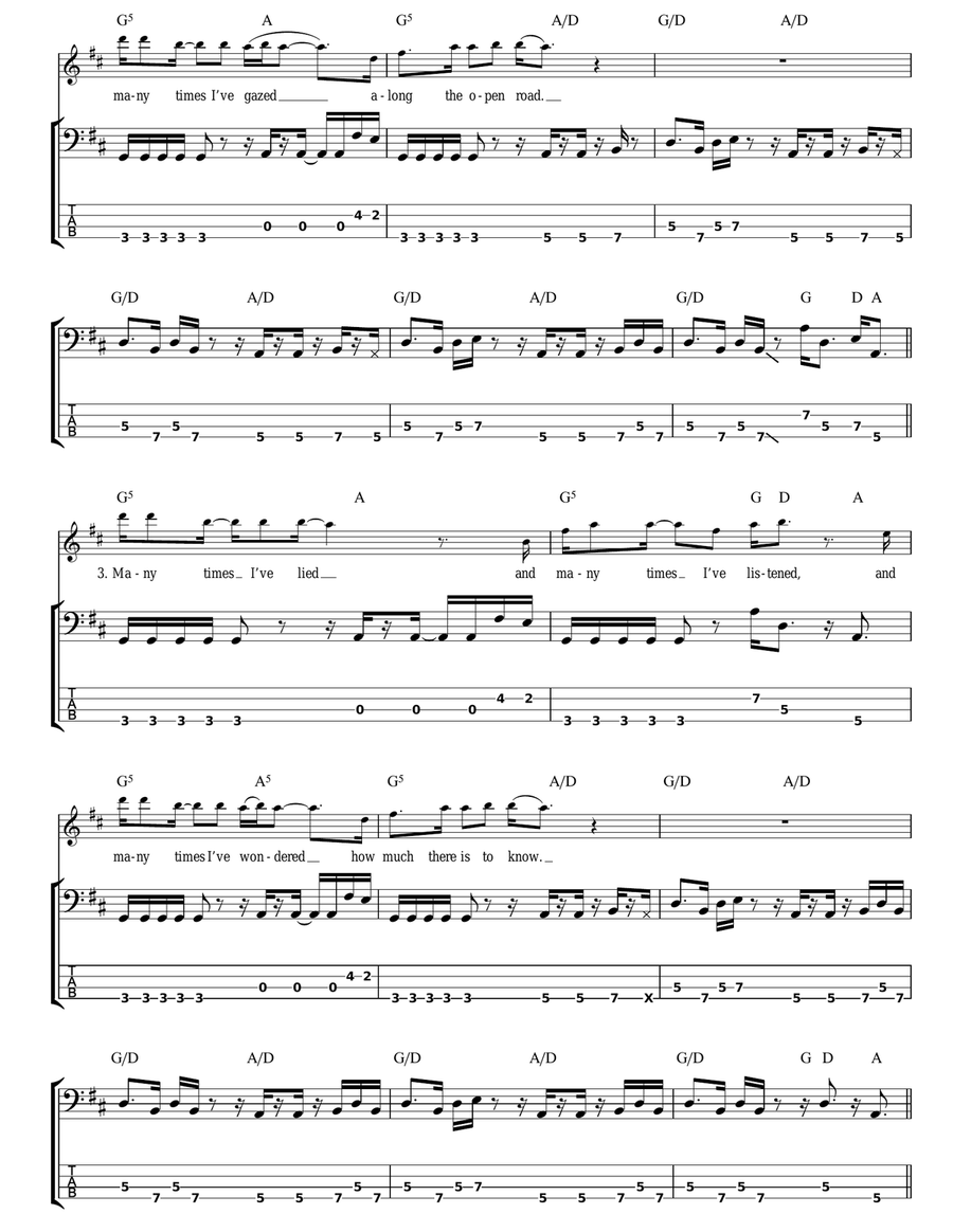 Over The Hills And Far Away Bass Guitar Tablature scores gallery preview page 2
