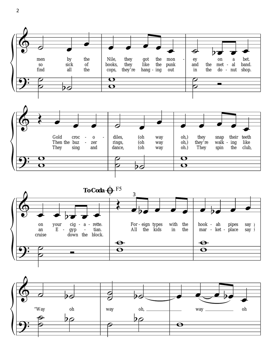 Walk Like An Egyptian Easy Piano scores gallery preview page 2