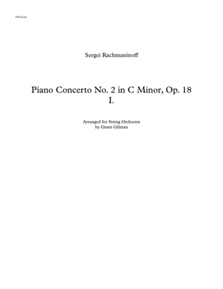 Book cover for Rachmaninoff Piano Concert No. 2, I. Moderato - arranged for solo piano and string orchestra