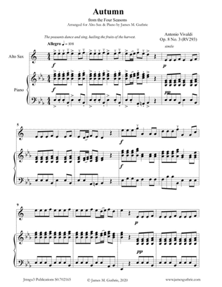 Vivaldi: Autumn from the Four Seasons for Alto Sax & Piano