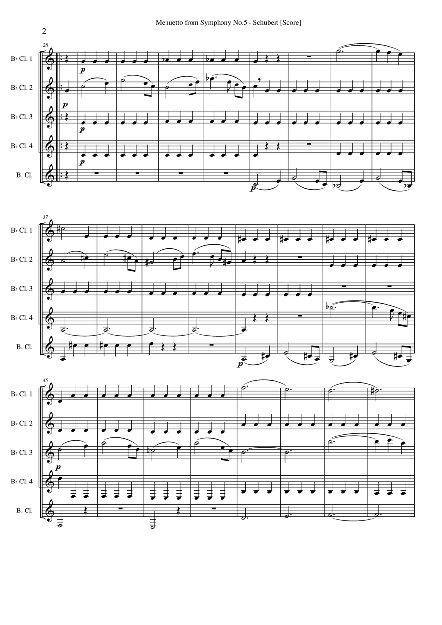 Menuetto from Symphony No.5 (Clarinet Quintet) Clarinet Quintet scores gallery preview page 2