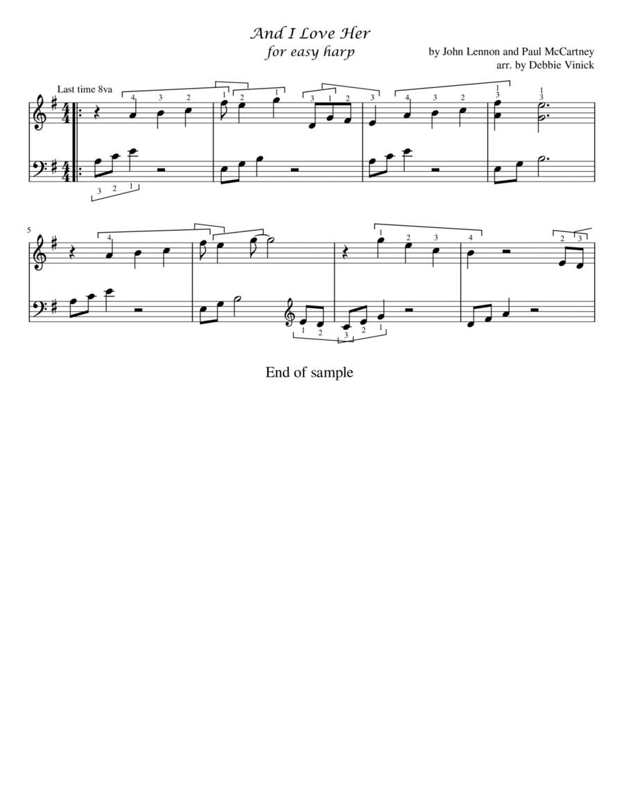 And I Love Her Celtic Harp scores gallery preview page 1