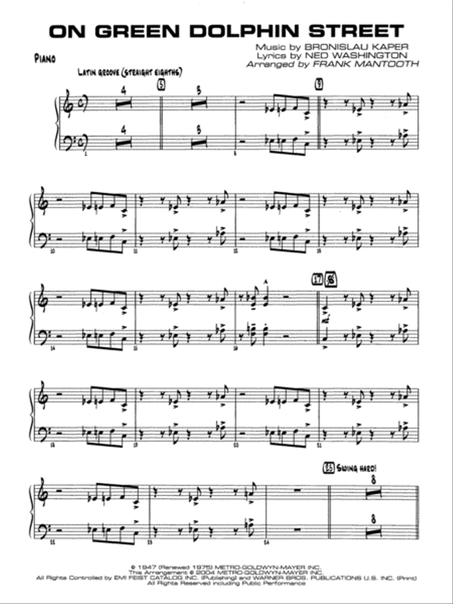 On Green Dolphin Street: Piano Accompaniment Jazz Ensemble scores gallery preview page 1