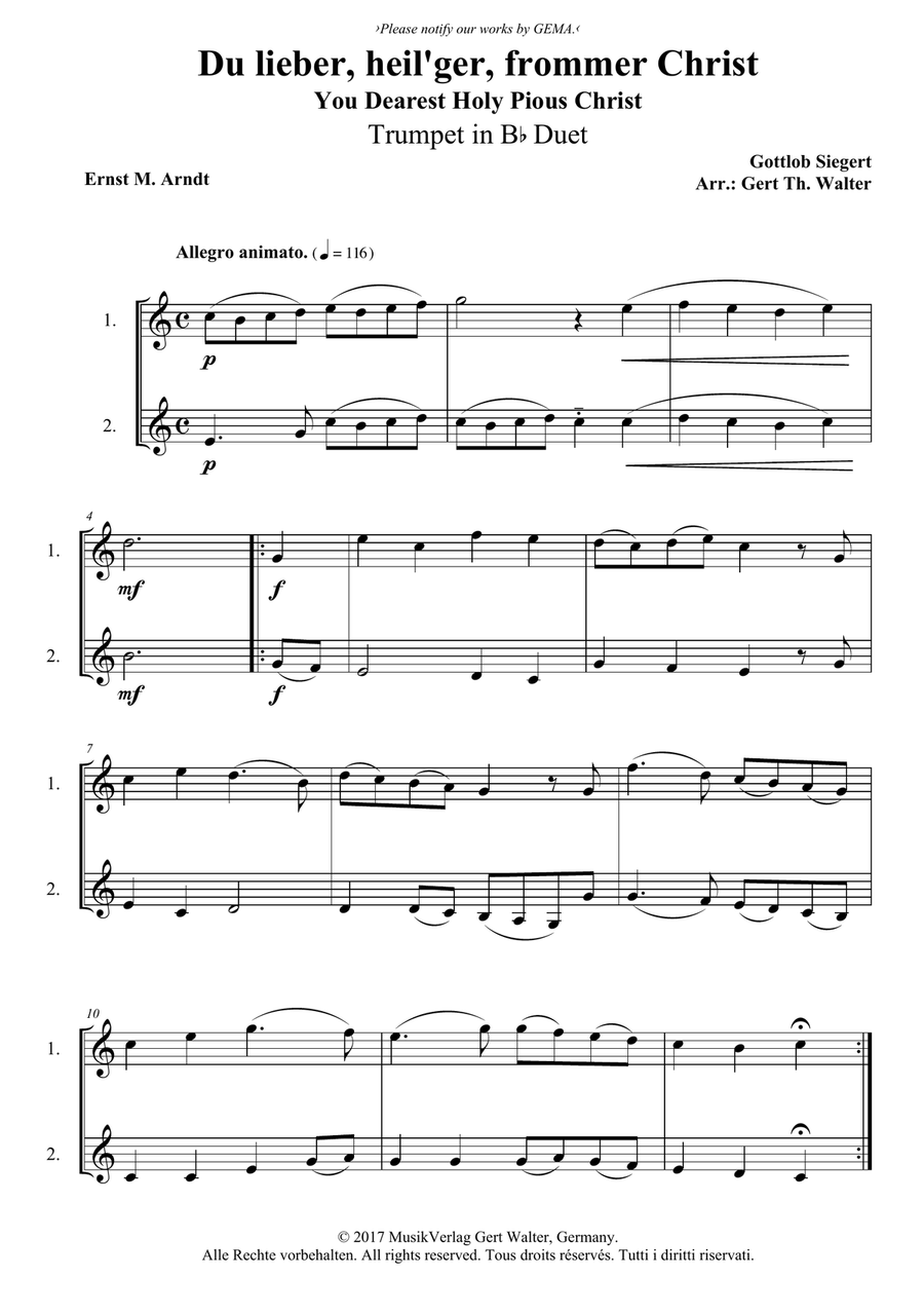 You Dearest Holy Pious Christ Trumpet Duet scores gallery preview page 1