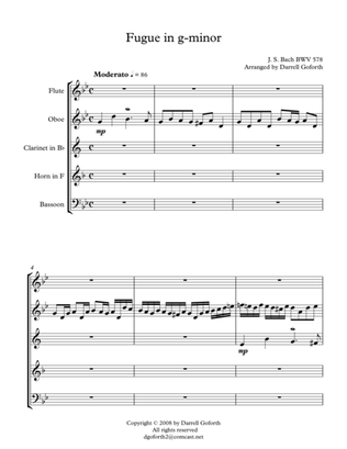 Book cover for "Little" Fugue in g-minor for Woodwind Quintet