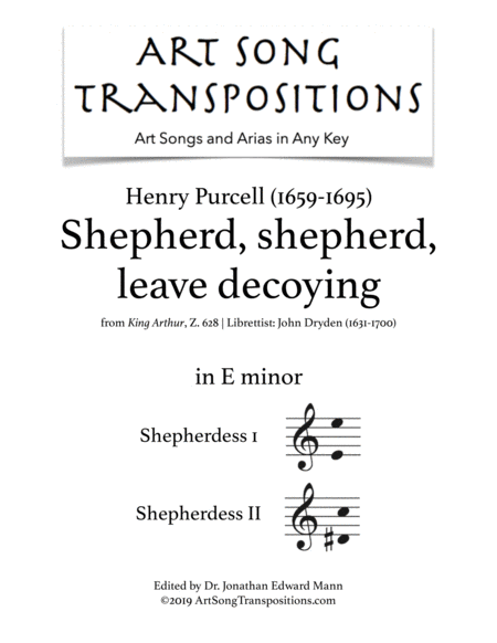 PURCELL: Shepherd, shepherd, leave decoying (transposed to E minor)