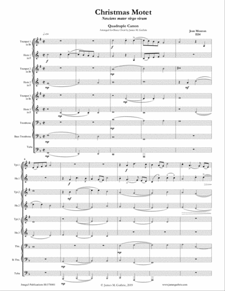 Mouton: Christmas Motet for Brass Choir Brass Ensemble scores gallery preview page 1