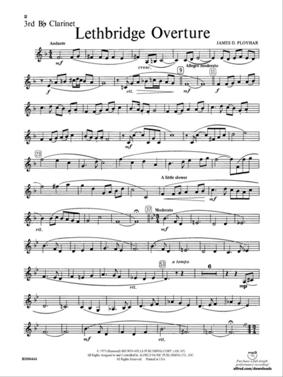 Lethbridge Overture: 3rd B-flat Clarinet Concert Band scores gallery preview page 1